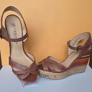 Versona Brown Cork Wedge Sandals
